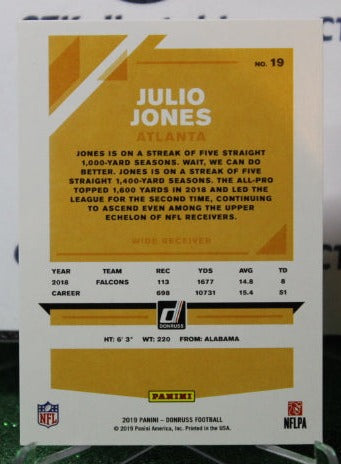 2019 PANINI DONRUSS  JULIO JONES # 19  NFL FALCONS GRIDIRON CARD