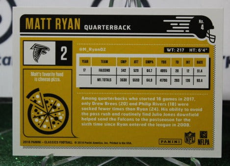 2018 PANINI CLASSICS MATT RYAN # 4 NFL FALCONS GRIDIRON CARD