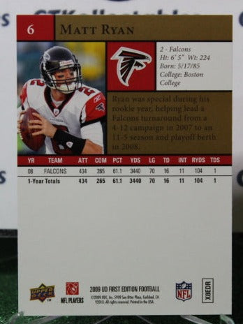 2009 UPPER DECK MATT RYAN # 6 GOLD NFL FALCONS GRIDIRON CARD