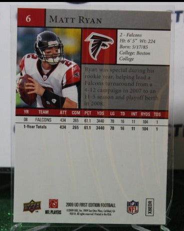 2009 UPPER DECK MATT RYAN # 6 NFL FALCONS GRIDIRON CARD