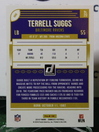 2018 PANINI DONRUSS TERRELL SUGGS  # 20 NFL RAVENS GRIDIRON CARD