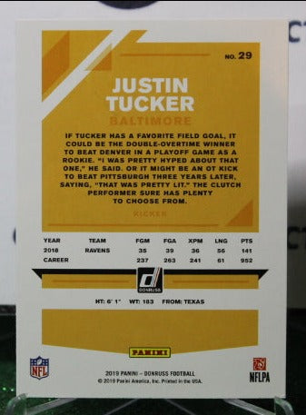 2019 PANINI DONRUSS JUSTIN TUCKER # 29 NFL RAVENS GRIDIRON CARD