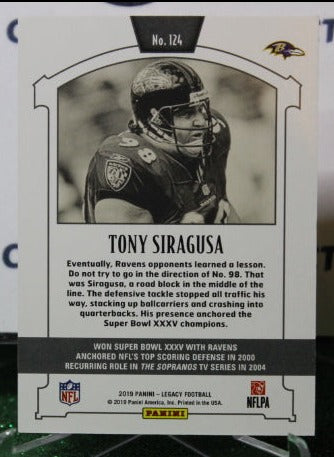 2019 PANINI LEGACY TONY SIRAGUSA # 124  BLUE 11/50 NFL RAVENS GRIDIRON CARD