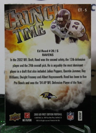 2009 UPPER DECK ED REED # CT-5 CRUNCH TIME NFL  RAVENS GRIDIRON CARD