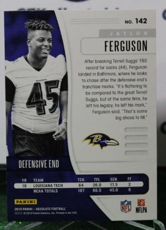2019 PANINI ABSOLUTE JAYLON FERGUSON # 142 ROOKIE FOIL NFL RAVENS GRIDIRON CARD