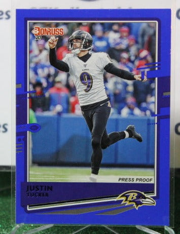 2020 PANINI DONRUSS JUSTIN TUCKER # 37 BLUE PRESS PROOF NFL RAVENS GRIDIRON CARD