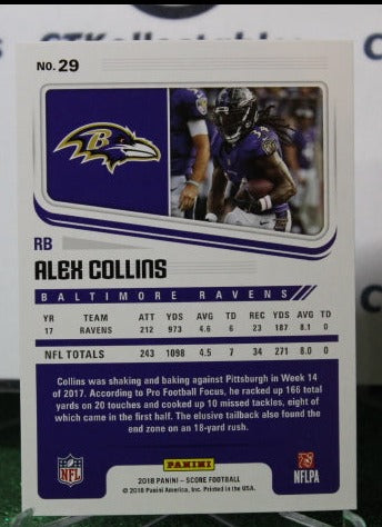 2018 PANINI SCORE ALEX COLLINS # 29 NFL RAVENS GRIDIRON CARD