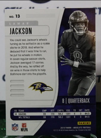 2019 PANINI ABSOLUTE LAMAR JACKSON  # 13 NFL RAVENS GRIDIRON CARD