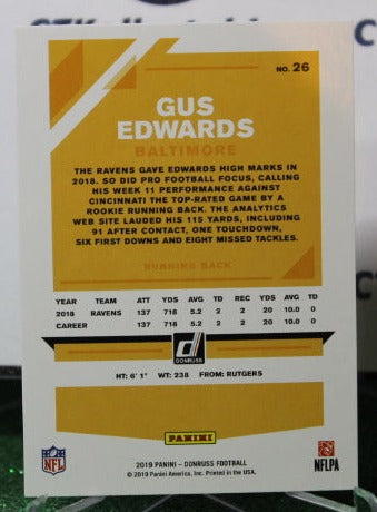 2019 PANINI DONRUSS GUS EDWARDS # 26 NFL RAVENS GRIDIRON CARD