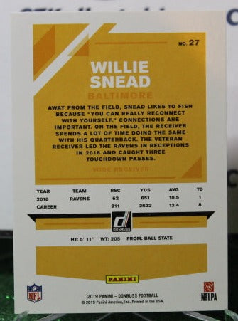 2019 PANINI DONRUSS WILLIE SNEAD # 27 NFL RAVENS GRIDIRON CARD