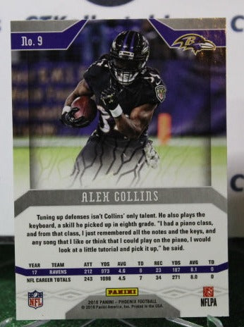 2018 PANINI PHOENIX ALEX COLLINS # 9 NFL RAVENS GRIDIRON CARD