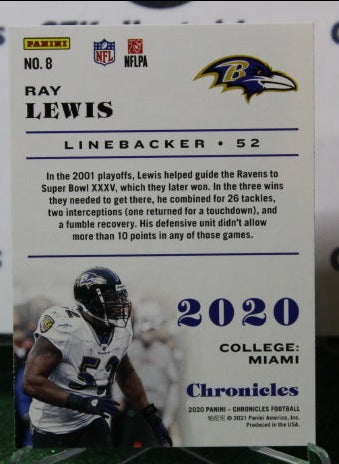 2020 PANINI CHRONICLES RAY LEWIS # 8 NFL RAVENS GRIDIRON CARD