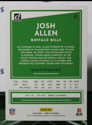 2020 PANINI DONRUSS JOSH ALLEN # 40 NFL BUFFALO BILLS GRIDIRON CARD