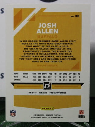 2019 PANINI DONRUSS JOSH ALLEN # 33 NFL BUFFALO BILLS GRIDIRON CARD
