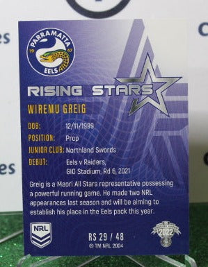 2022 NRL TRADERS WIREMU GREIG # RS 29/48 RISING STARS PARRAMATTA EELS