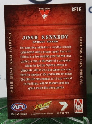 2013 SELECT  AFL JOSH KENNEDY # BF16 BEST AND FAIREST  SYDNEY SWANS