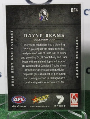 2013 SELECT  AFL DAYNE BEAMS # BF4  BEST AND FAIREST COLLINGWOOD MAGPIES