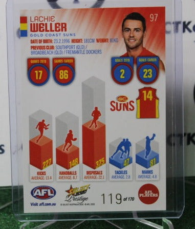 2020 SELECT PRESTIGE AFL LACHIE WELLER # 97 RED 119/170 GOLD COAST SUNS