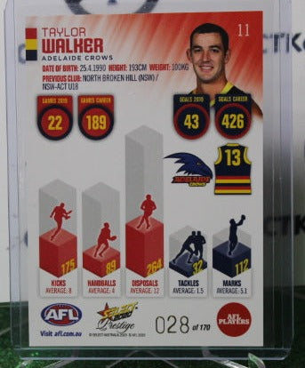 2020 SELECT  AFL PRESTIGE TAYLOR WALKER # 11 RED  023/170 ADELAIDE CROWS