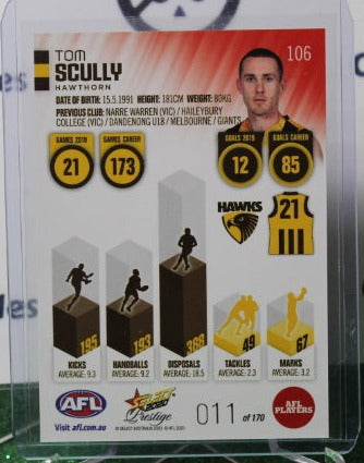 2020 SELECT  AFL PRESTIGE TOM SCULLY # 106 RED 011/170 HAWTHORN HAWKS
