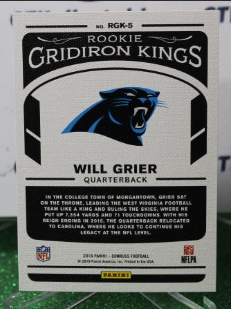 2019 PANINI DONRUSS WILL GRIER # RGK-5 CANVAS  ROOKIE GRIDIRON KINGS NFL CAROLINA PANTHERS GRIDIRON CARD