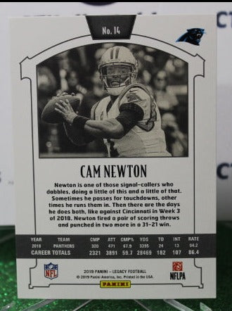 2019 PANINI LEGACY CAM NEWTON # 14  NFL CAROLINA PANTHERS GRIDIRON CARD