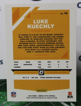 2019 PANINI DONRUSS OPTIC LUKE KUECHLY # 16  NFL CAROLINA PANTHERS GRIDIRON CARD