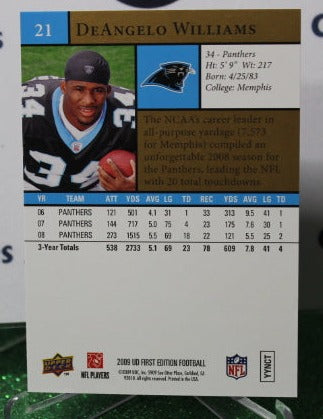 2009 UPPER DECK DEANGELO WILLIAMS # 21 GOLD NFL CAROLINA PANTHERS GRIDIRON CARD
