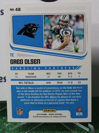 2018 PANINI SCORE GREG OLSEN # 48  NFL CAROLINA PANTHERS GRIDIRON CARD