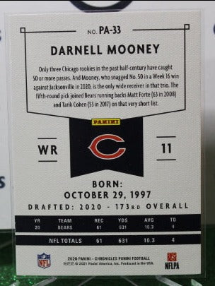 2020 PANINI CHRONICLES DARNELL MOONEY # PA-33 ROOKIE NFL CHICAGO BEARS GRIDIRON CARD