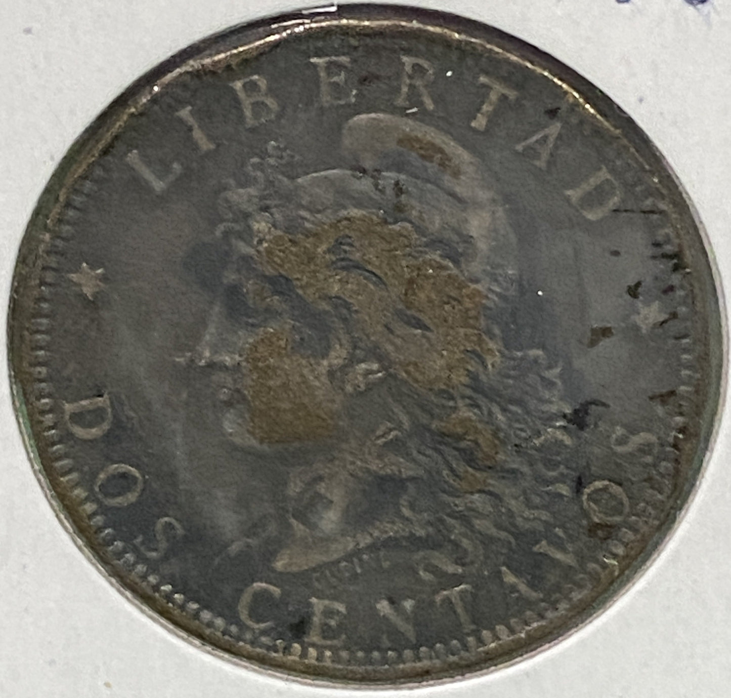 REPUBLICA ARGENTINA 1890 TWO (DOS) CENTAVOS COIN VF / FINE CONDITION