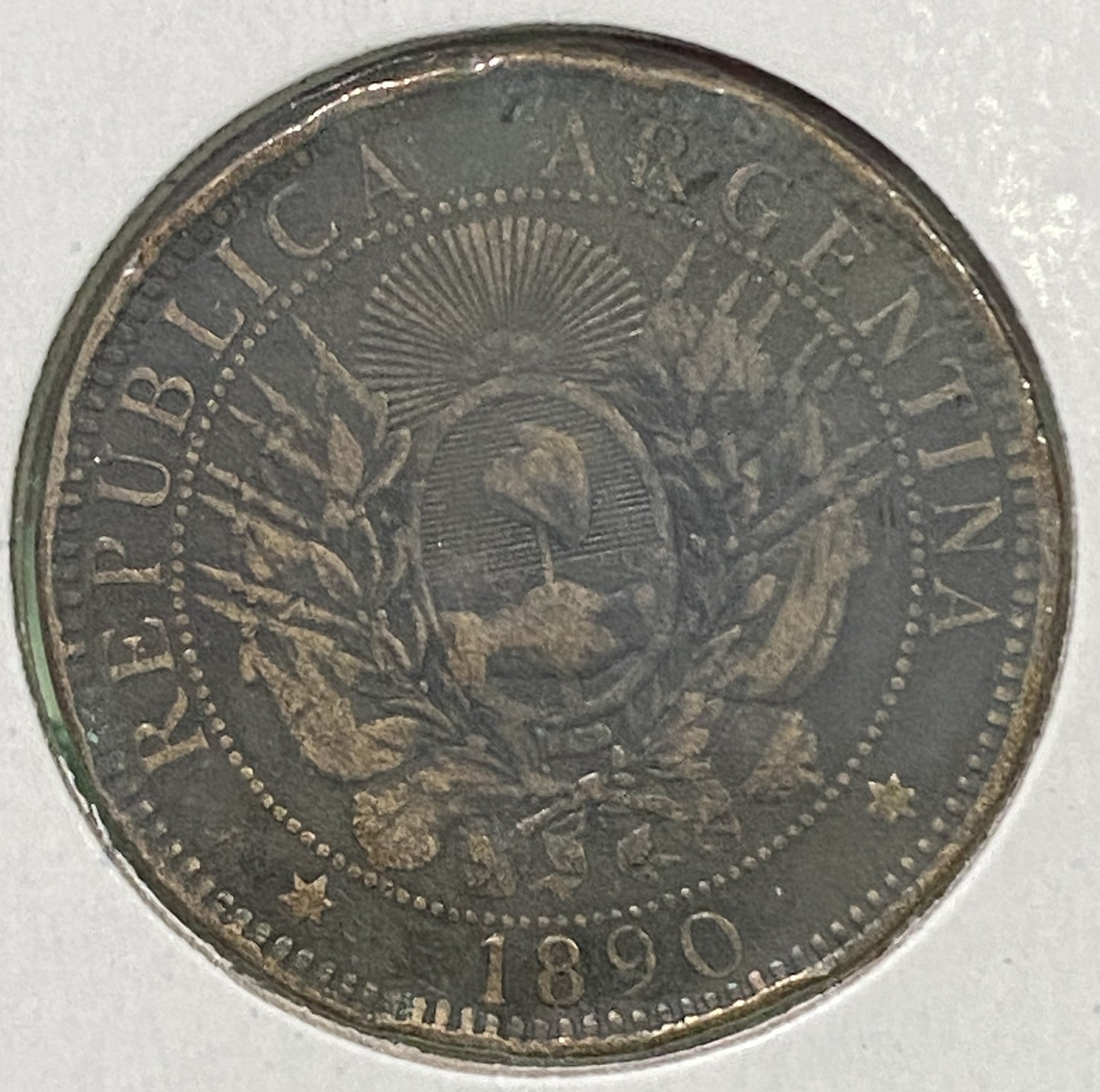 REPUBLICA ARGENTINA 1890 TWO (DOS) CENTAVOS COIN VF / FINE CONDITION