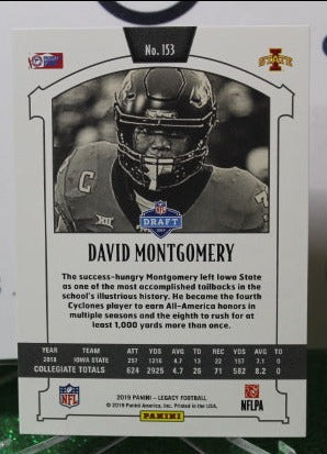 2019 PANINI LEGACY DAVID MONTGOMERY # 153 DRAFT ROOKIE NFL CHICAGO BEARS GRIDIRON CARD