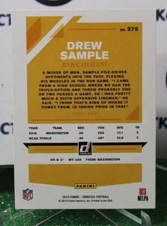 2019 PANINI DONRUSS DREW SAMPLE # 275 ROOKIE NFL CINCINNATI BENGALS  GRIDIRON CARD