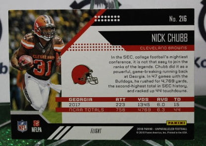 2018 PANINI UNPARALLELED NICK CHUBB # 216 ROOKIE FLIGHT NFL CLEVELAND BROWNS  GRIDIRON CARD