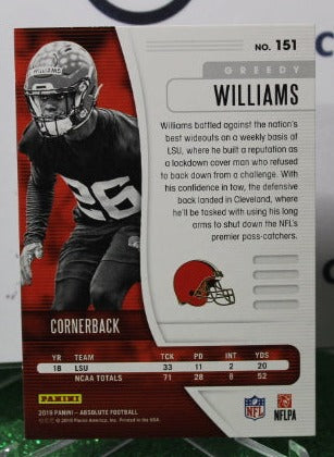 2019 PANINI ABSOLUTE GREEDY WILLIAMS # 151 ROOKIE NFL CLEVELAND BROWNS  GRIDIRON CARD
