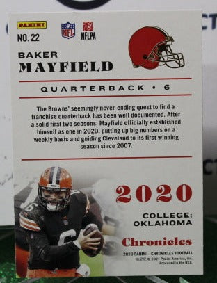 2020 PANINI CHRONICLES BAKER MAYFIELD # 22 NFL CLEVELAND BROWNS  GRIDIRON CARD