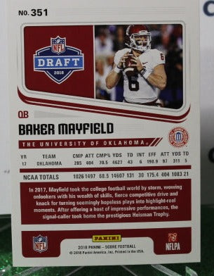 2018 PANINI SCORE BAKER MAYFIELD # 351 ROOKIE NFL CLEVELAND BROWNS  GRIDIRON CARD