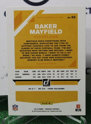 2019 PANINI DONRUSS BAKER MAYFIELD # 65 NFL CLEVELAND BROWNS  GRIDIRON CARD