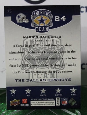 2009 UPPER DECK MARION BARBER III  # 73 AMERICA'S TEAM NFL DALLAS COWBOYS GRIDIRON CARD