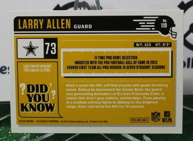 2018 PANINI CLASSICS LARRY ALLEN # 119 LEGENDS NFL DALLAS COWBOYS GRIDIRON CARD