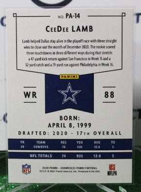 2020 PANINI CHRONICLES CEEDEE LAMB # PA-14 ROOKIE NFL DALLAS COWBOYS GRIDIRON CARD