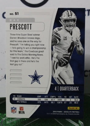 2019 PANINI ABSOLUTE DAK PRESCOTT # 51 NFL DALLAS COWBOYS GRIDIRON CARD