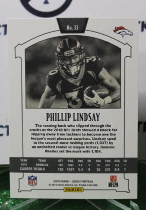 2019 PANINI LEGACY PHILLIP LINDSAY # 33  NFL DENVER BRONCOS GRIDIRON CARD