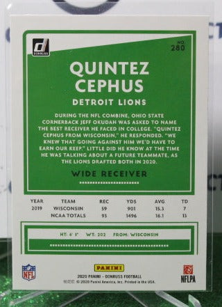 2020 PANINI DONRUSS QUINTEZ CEPHUS # 280 ROOKIE NFL DETROIT LIONS GRIDIRON CARD