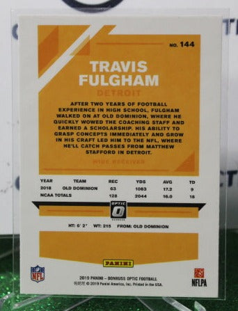 2019 PANINI DONRUSS OPTIC TRAVIS FULGHAM # 144 FOIL ROOKIE NFL DETROIT LIONS GRIDIRON CARD