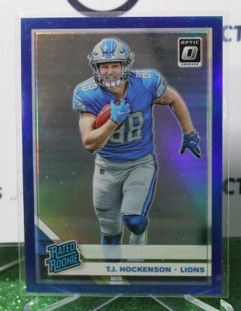 2019 PANINI DONRUSS OPTIC T.J. HOCKENSON # 171 RATED ROOKIE BLUE FOIL NFL DETROIT LIONS GRIDIRON CARD