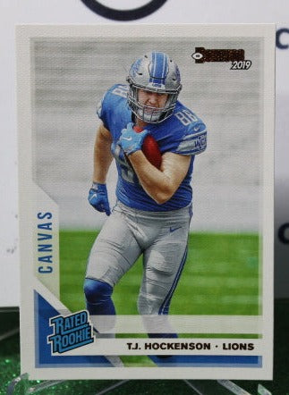 2019 PANINI DONRUSS T.J. HOCKENSON # 321 RATED ROOKIE CANVAS NFL DETROIT LIONS GRIDIRON CARD