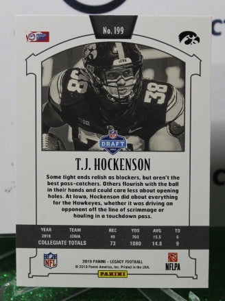 2019 PANINI LEGACY T.J. HOCKENSON # 199 ROOKIE NFL DETROIT LIONS GRIDIRON CARD