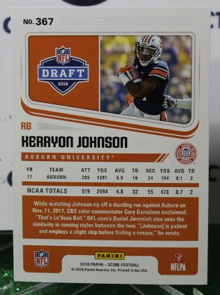 2018 PANINI SCORE KERRYON JOHNSON # 367 DRAFT ROOKIE  NFL DETROIT LIONS GRIDIRON CARD